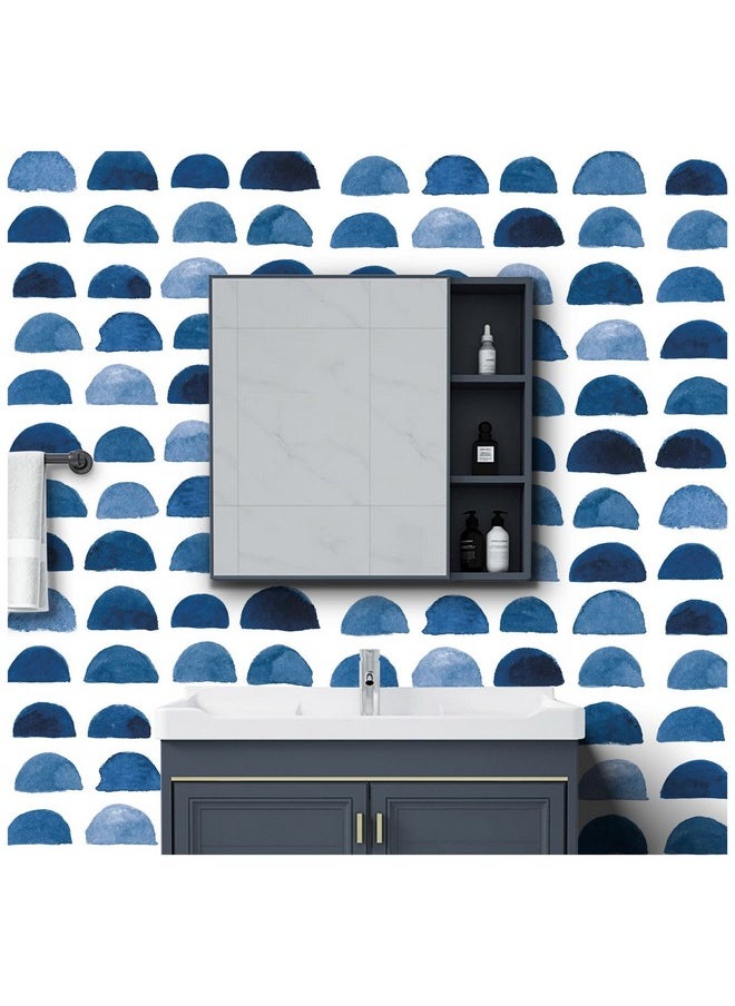 HAOKHOME 960981 Watercolor Brush Strokes Scallop Boho Peel And Stick Wallpaper Removable Indigo Blue/White Vinyl Self Adhesive Mural 17.7In X 9.8Ft  - Image 3