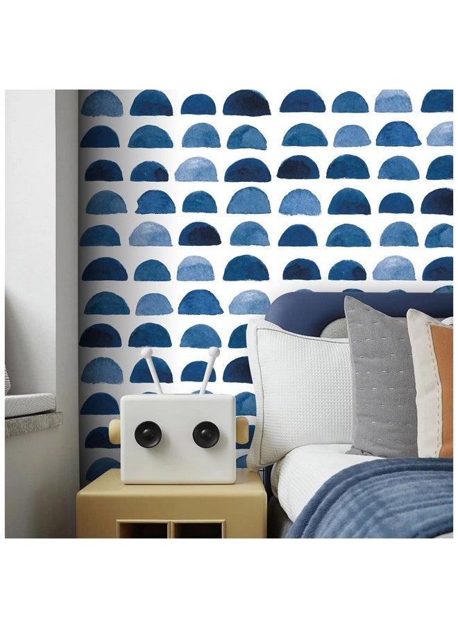HAOKHOME 960981 Watercolor Brush Strokes Scallop Boho Peel And Stick Wallpaper Removable Indigo Blue/White Vinyl Self Adhesive Mural 17.7In X 9.8Ft  - Image 2