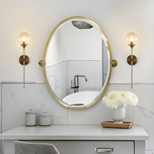 KCO Lighting Brushed Brass Gold Wall Mounted Sconce Mid Century Modern Wall Light Fixture Vintage Long Wall Lamp Amber Glass Wall Sconce Lighting Globe Round Wall Light (Amber) - Image 4