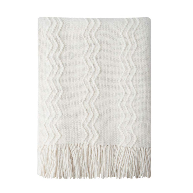 BOURINA Off White Throw Blanket 60x80 Inches Throw Textured Solid Soft Sofa Throw Couch Knitted Decorative Blanket
