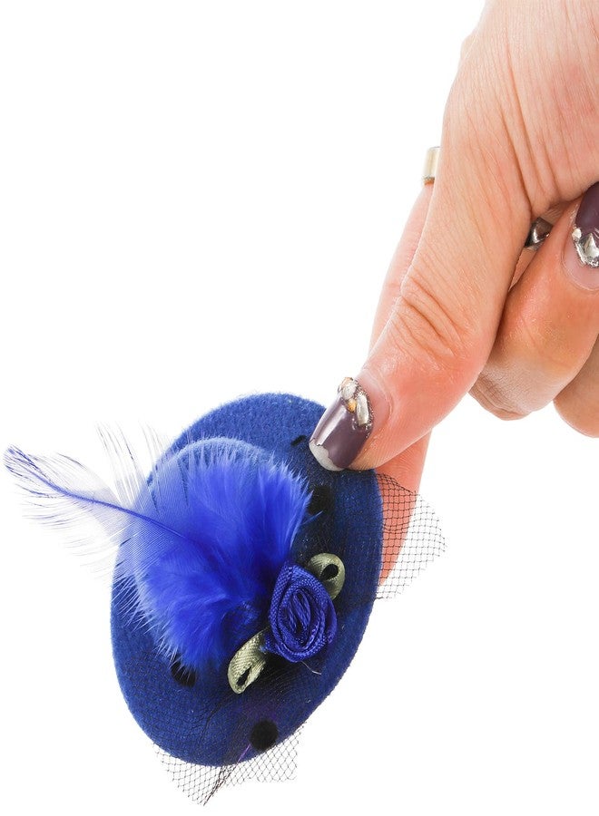 ديايو مجموعة دي آي يو المكونة من 18 مشبك قبعة صغير، قبعات حفلات شاي مقاس 2 بوصة للفتيات والسيدات، مشبك شعر صغير على شكل قبعة علوية، دبوس شعر مزين بزهور من الشريط وريش صناعي كإكسسوار للأزياء والديكور، 6 ألوان - Image 4