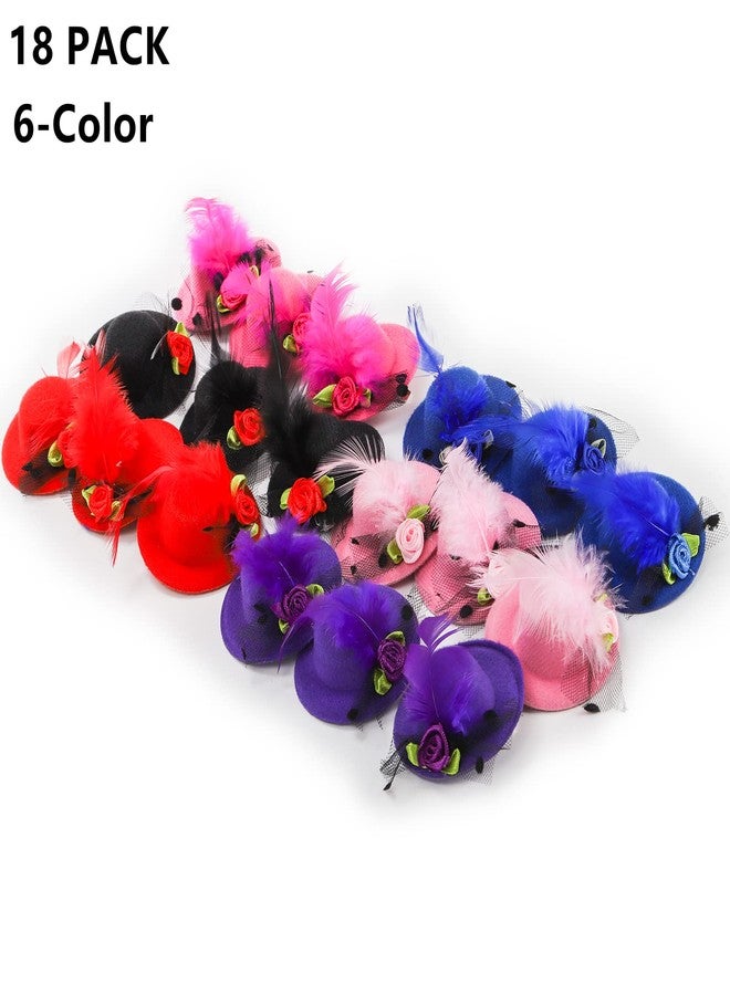 ديايو مجموعة دي آي يو المكونة من 18 مشبك قبعة صغير، قبعات حفلات شاي مقاس 2 بوصة للفتيات والسيدات، مشبك شعر صغير على شكل قبعة علوية، دبوس شعر مزين بزهور من الشريط وريش صناعي كإكسسوار للأزياء والديكور، 6 ألوان - Image 5