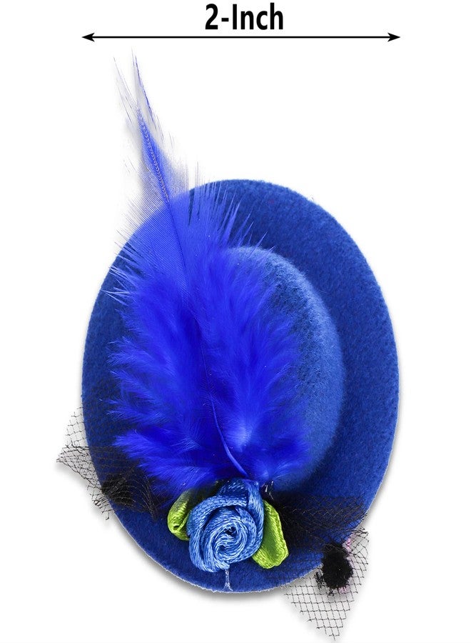 ديايو مجموعة دي آي يو المكونة من 18 مشبك قبعة صغير، قبعات حفلات شاي مقاس 2 بوصة للفتيات والسيدات، مشبك شعر صغير على شكل قبعة علوية، دبوس شعر مزين بزهور من الشريط وريش صناعي كإكسسوار للأزياء والديكور، 6 ألوان - Image 2