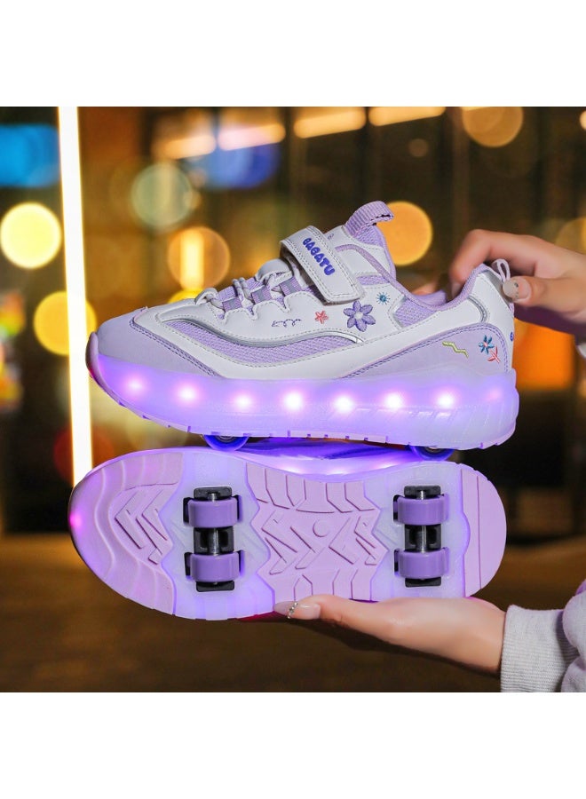 إسكدنيا Kids Roller Skates Shoes 4 Wheels Roller Shoes Boys Girls Wheel Shoes Roller Sneakers Shoes for Beginner More Balanced - Image 1