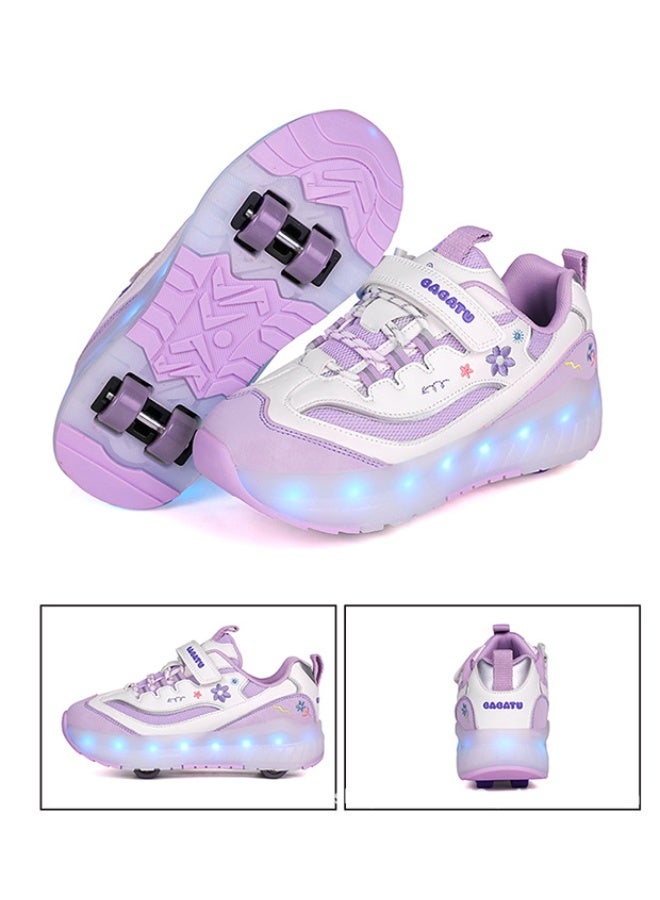 إسكدنيا Kids Roller Skates Shoes 4 Wheels Roller Shoes Boys Girls Wheel Shoes Roller Sneakers Shoes for Beginner More Balanced - Image 2