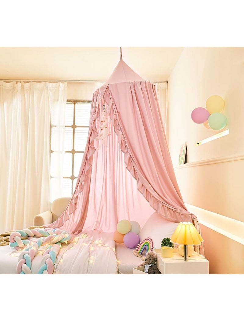 Mengersi - Mengersi Bed Canopy for Girls,Ruffled Canopy Bed Curtains Canopy for Girls Room,Hanging Canopy Princess Play Tent for Reading Nook Play Room Decor (Beige Pink) - Image 1
