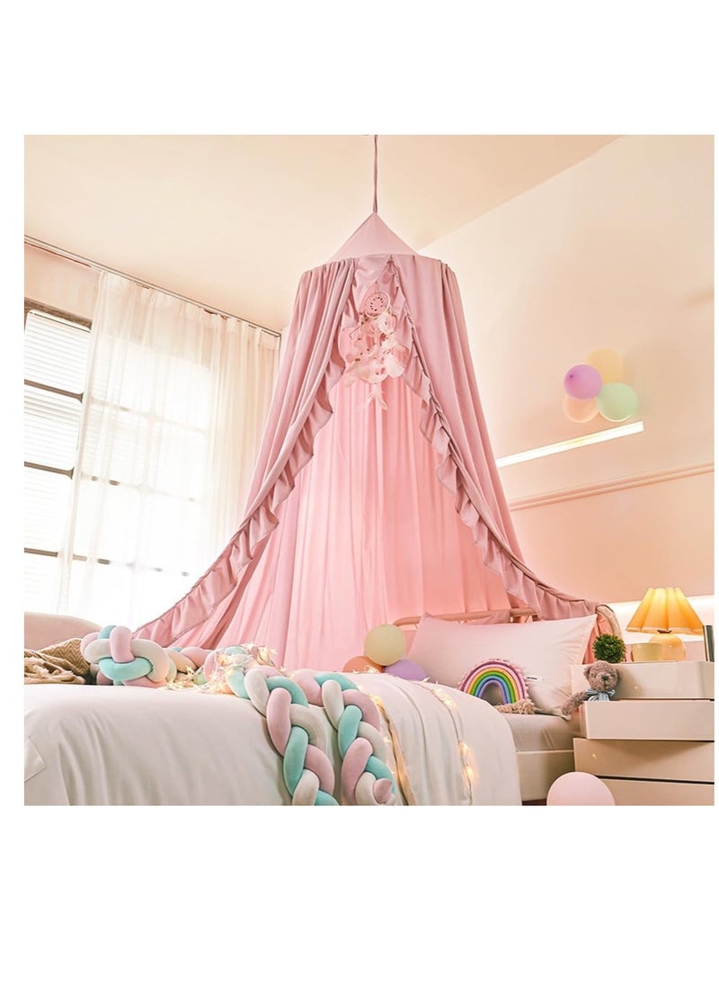 Mengersi - Mengersi Bed Canopy for Girls,Ruffled Canopy Bed Curtains Canopy for Girls Room,Hanging Canopy Princess Play Tent for Reading Nook Play Room Decor (Beige Pink) - Image 1