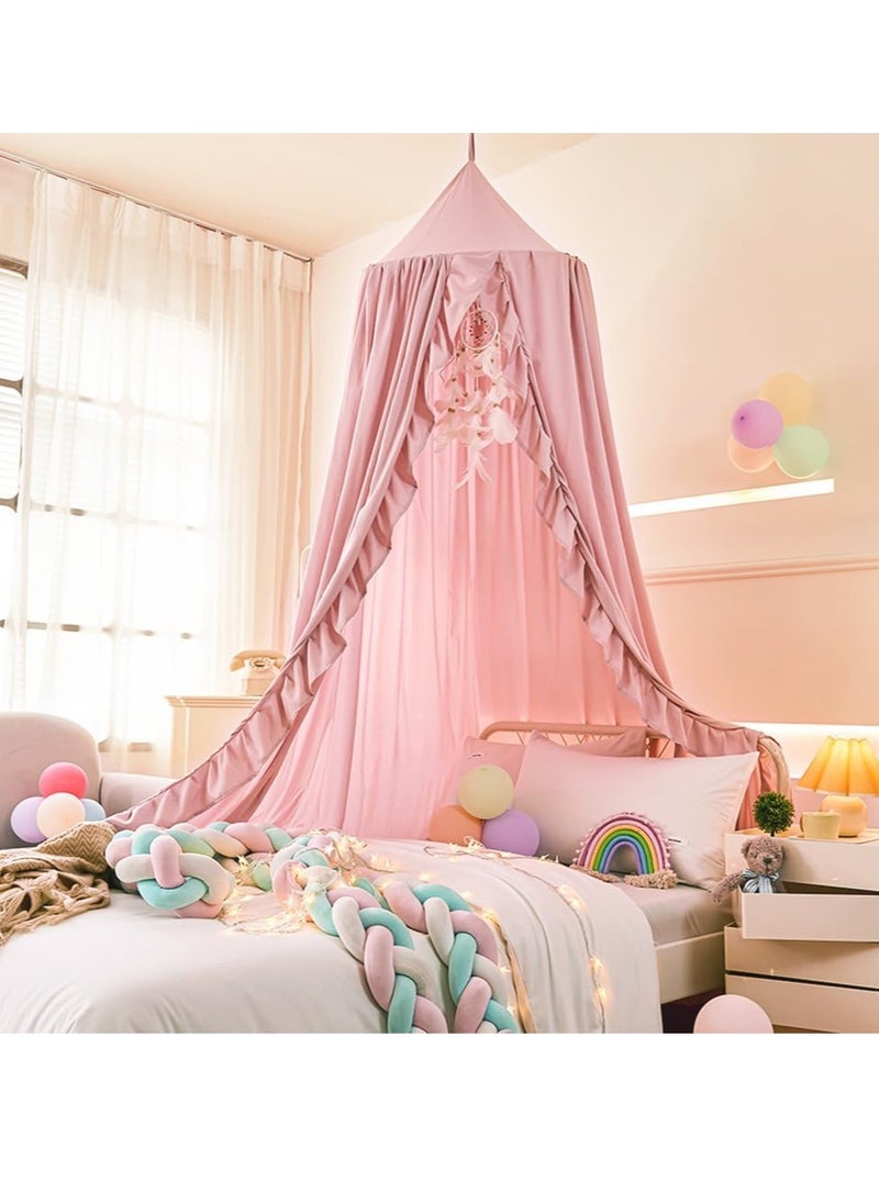 Mengersi - Mengersi Bed Canopy for Girls,Ruffled Canopy Bed Curtains Canopy for Girls Room,Hanging Canopy Princess Play Tent for Reading Nook Play Room Decor (Beige Pink) - Image 1