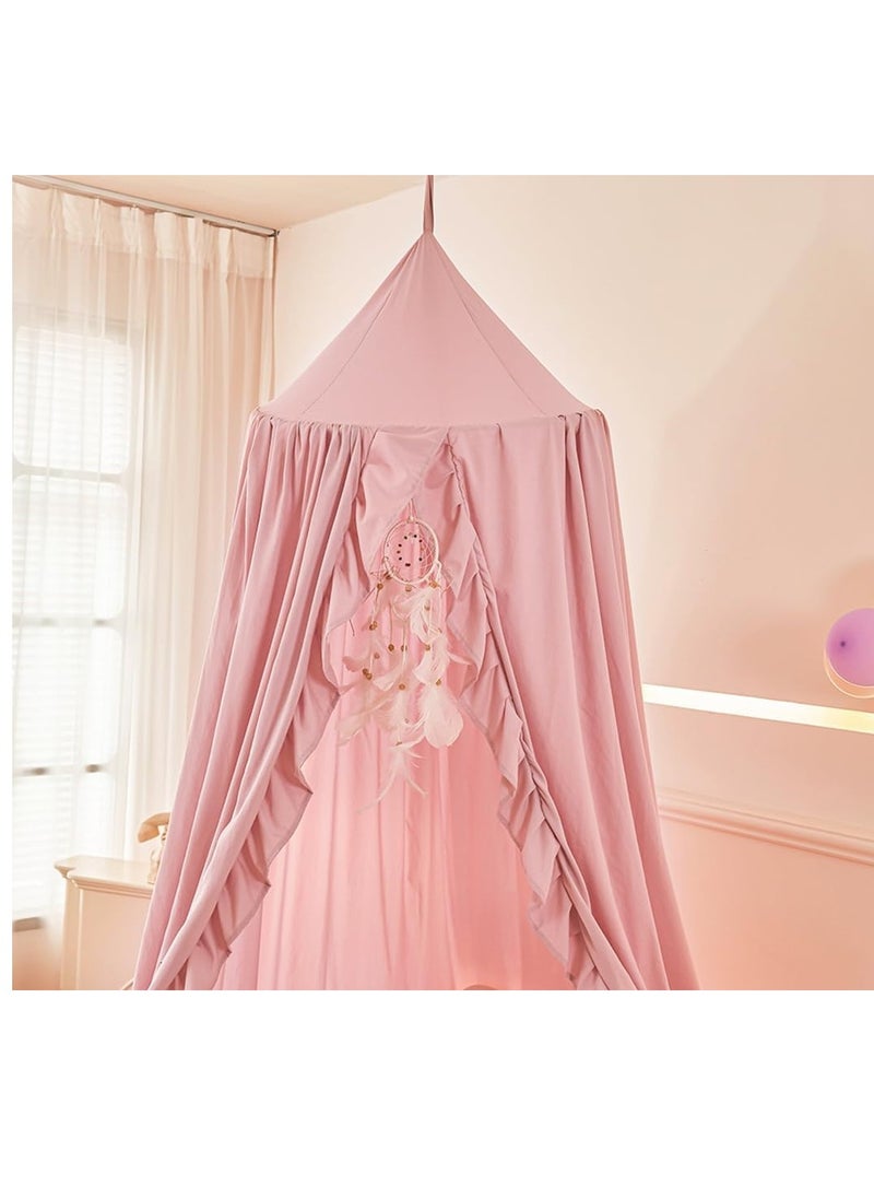 Mengersi - Mengersi Bed Canopy for Girls,Ruffled Canopy Bed Curtains Canopy for Girls Room,Hanging Canopy Princess Play Tent for Reading Nook Play Room Decor (Beige Pink) - Image 1