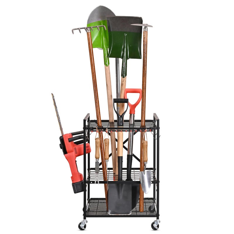 Mythinglogic Garden Tool Organizer for Garage Yard Tool Rack with Wheels Garage Organizers and Storage Holder for Yard Tools Small Tower