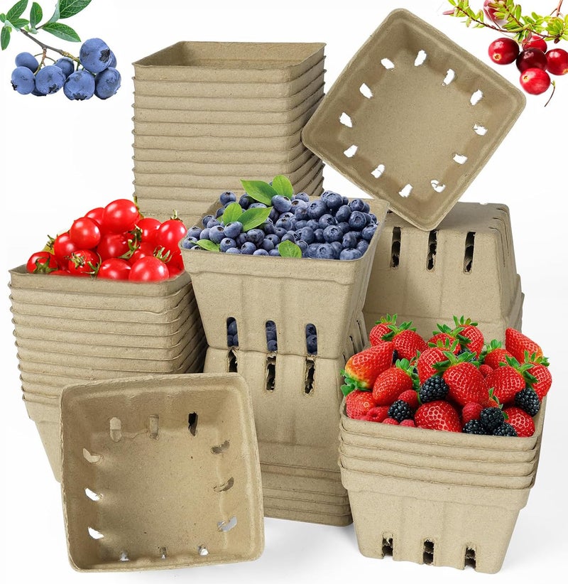 DADAB 30 Pack Natural Pulp Fiber Berry Basket, Molded Produce Vented Basket Kitchen Supplies for Strawberry Blueberry Raspberry, fruit baskets,berry containers,strawberry basket,berry,farmers market stand - Image 1
