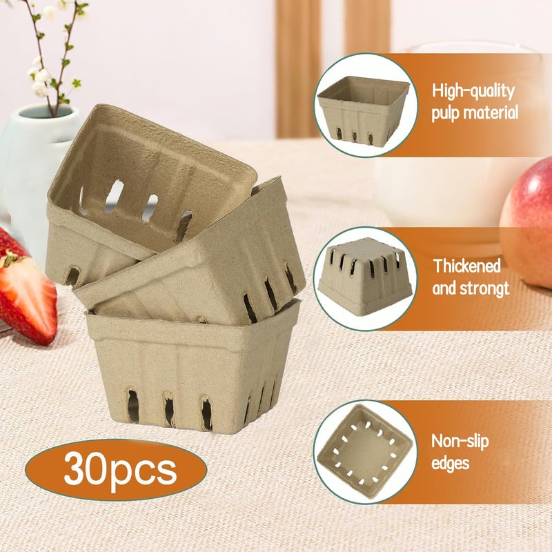 DADAB 30 Pack Natural Pulp Fiber Berry Basket, Molded Produce Vented Basket Kitchen Supplies for Strawberry Blueberry Raspberry, fruit baskets,berry containers,strawberry basket,berry,farmers market stand - Image 5