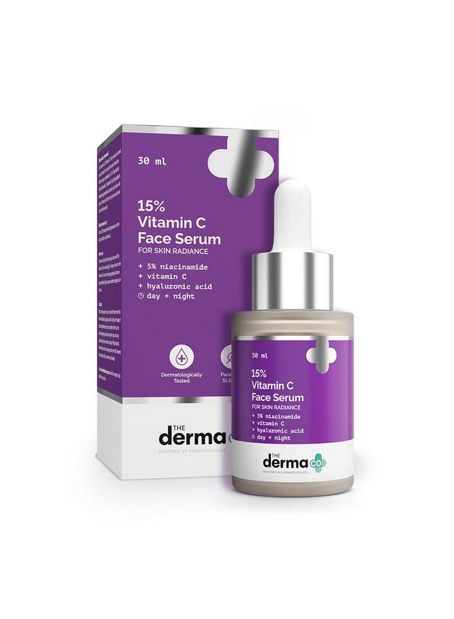 The Derma Co 15% Vitamin C Face Serum For Skin Radiance | 5% Niacinamide & Hyaluronic Acid | Non Irritating, Non Sticky |Brightening Serum for Dull Skin|For Men and Women -30 ml - Image 1