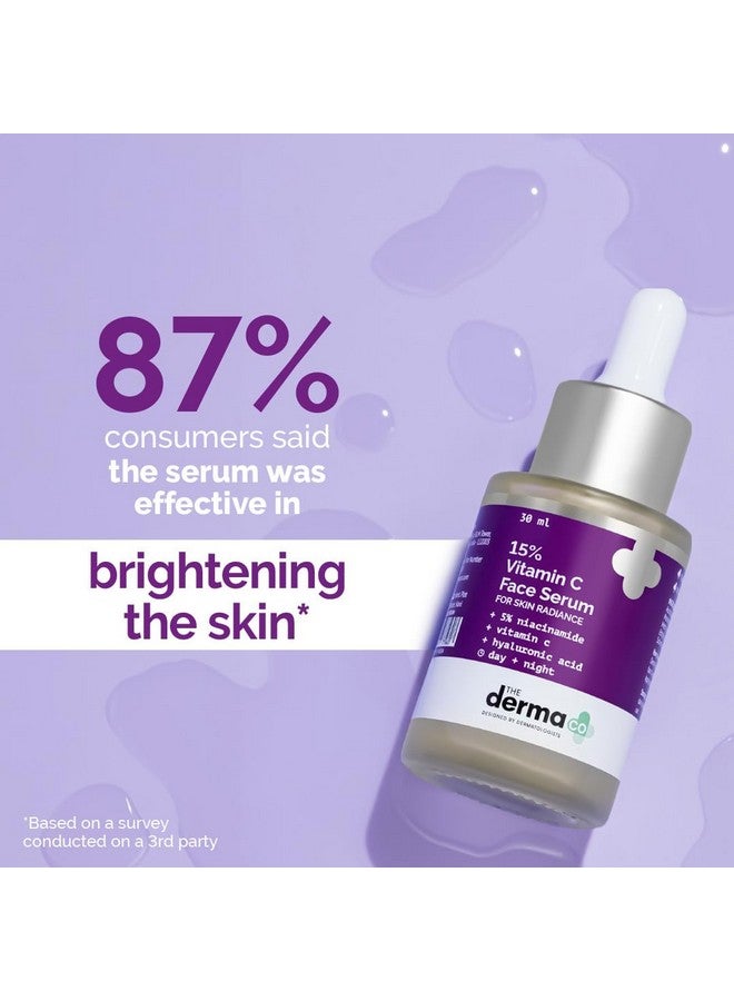 The Derma Co 15% Vitamin C Face Serum For Skin Radiance | 5% Niacinamide & Hyaluronic Acid | Non Irritating, Non Sticky |Brightening Serum for Dull Skin|For Men and Women -30 ml - Image 2