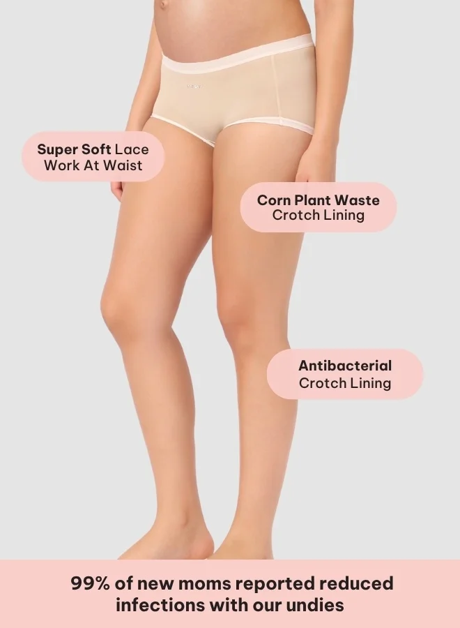 Intimate Queen Beige Corn Bae Maternity Lacy Boy Shorts – Ultra-Soft, No Roll-Ups & Gusset Support, Full Coverage Comfort for Every Trimester  | Best Price UAE