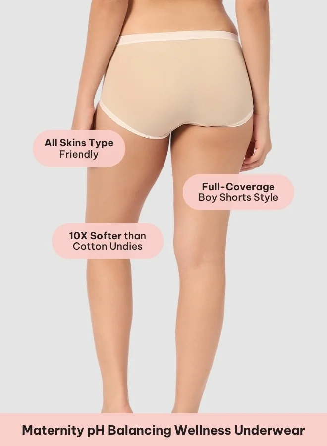 Intimate Queen Beige Corn Bae Maternity Lacy Boy Shorts – Ultra-Soft, No Roll-Ups & Gusset Support, Full Coverage Comfort for Every Trimester  | Best Price UAE