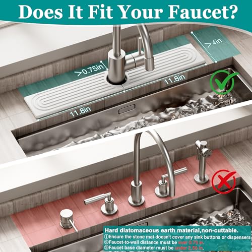 MAGKOTA Stone Faucet Mat for Kitchen Sink - Quick Dry Diatomite Sink Splash Guard, Prevents Moisture Buildup & Water Stains, Water Absorbing Stone Tray for Bathroom Countertop (White, 23.6" x 4") - Image 2