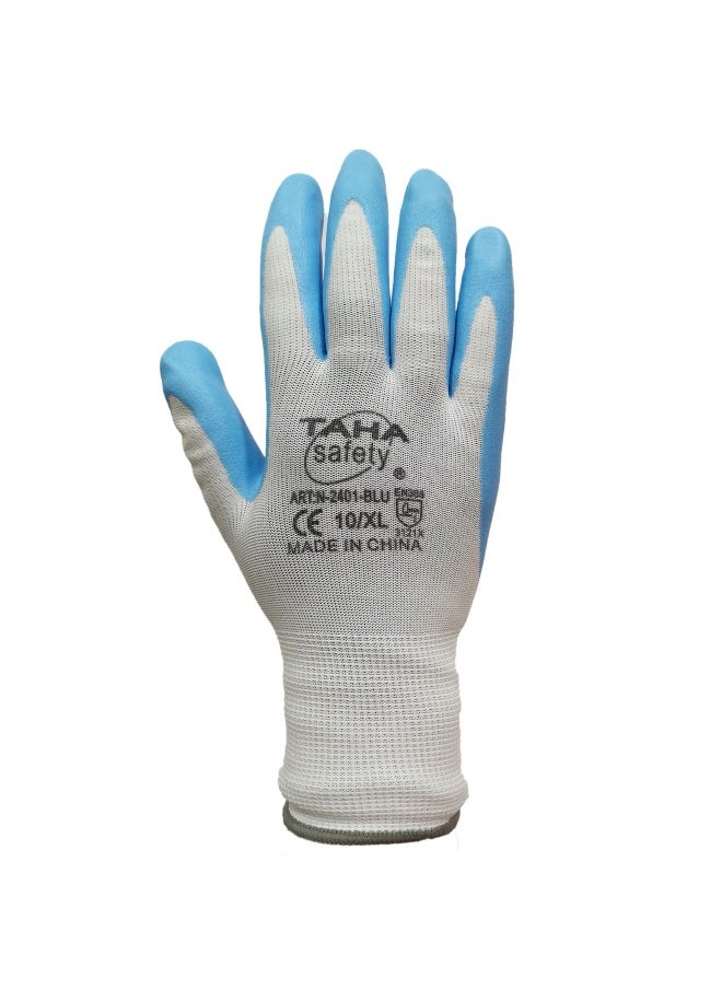 TAHA SAFETY N2401-T Light Blue Nitrile Foam Safety Gloves - White Poly Outer, High Grip for Industrial Use, Lightweight, Flexible, Ideal for Chemical Resistance & General Hand Protection | 1 Pair - pzsku/ZD0D85DCFEF225F2ACB61Z/45/_/1733240138/924b457d-4ca3-4d52-a8e4-d6dc9c9d136a