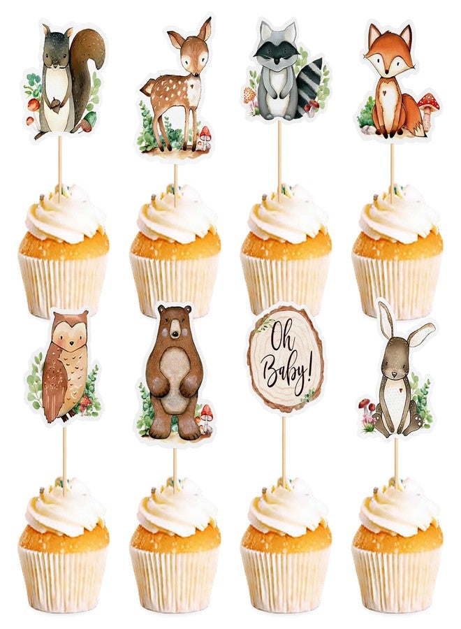 Ercadio 32 Pcs Woodland Party Cupcake toppers Picks Oh Baby Party Decorations Woodland Animals Cake Woodland Theme Baby Boy Girl Birthday Favors Woodland Party Supplies - Image 1