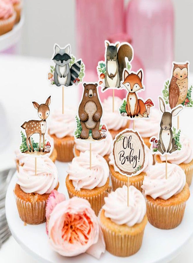Ercadio 32 Pcs Woodland Party Cupcake toppers Picks Oh Baby Party Decorations Woodland Animals Cake Woodland Theme Baby Boy Girl Birthday Favors Woodland Party Supplies - Image 5
