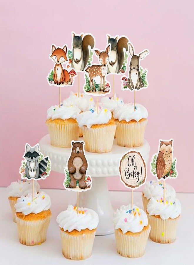 Ercadio 32 Pcs Woodland Party Cupcake toppers Picks Oh Baby Party Decorations Woodland Animals Cake Woodland Theme Baby Boy Girl Birthday Favors Woodland Party Supplies - Image 4