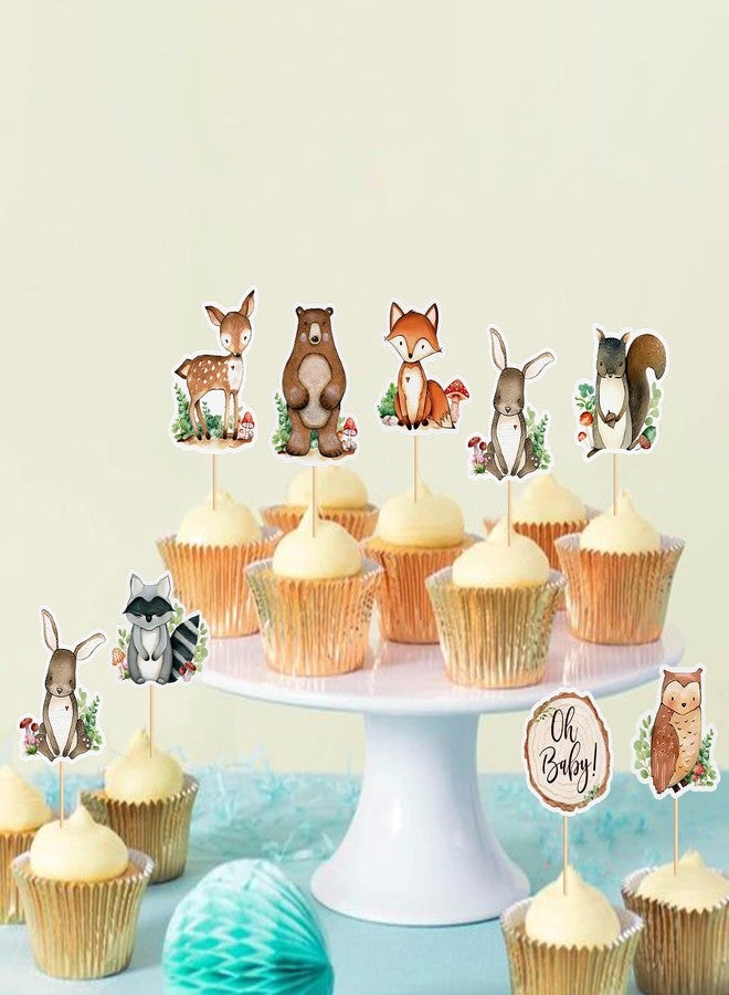 Ercadio 32 Pcs Woodland Party Cupcake toppers Picks Oh Baby Party Decorations Woodland Animals Cake Woodland Theme Baby Boy Girl Birthday Favors Woodland Party Supplies - Image 3