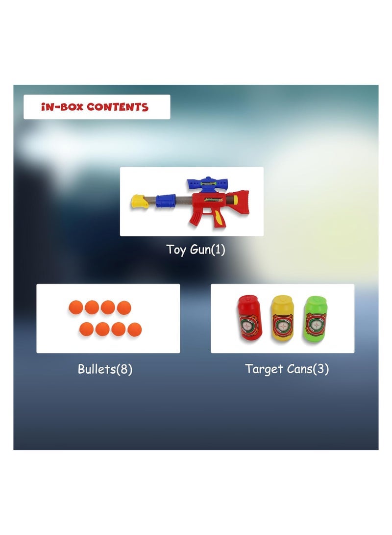 FUNFY لعبة بندقية رصاص ناعمة FUNFY مع 8 كرات رغوية و 3 علب هدف | مسدس هوائي للأطفال | متعدد الألوان | رغوة وآمنة من البلاستيك | مثالية لممارسة التصويب على الأهداف | متعة للعب في الداخل والخارج - Image 5