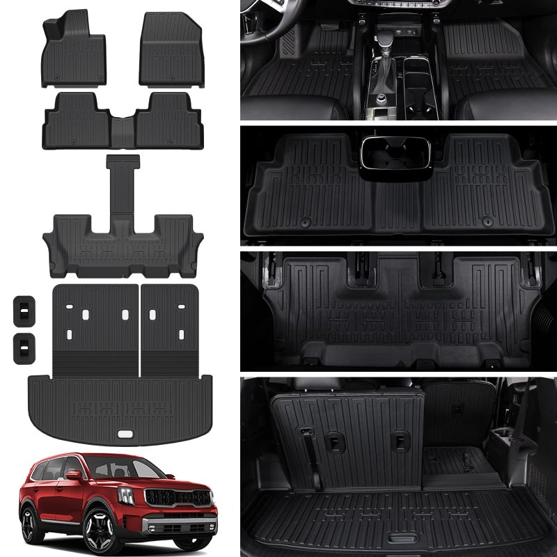 HOUCLEMIC Floor Mats for 20202025 Kia Telluride 78 Passengers All Weather TPE Rear Cargo Mat with Backrest Cover Waterproof Car Mats for Kia Telluride EX SX Accessories