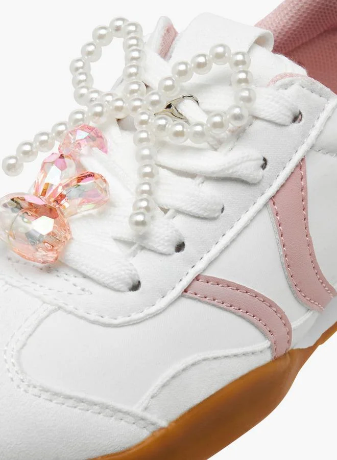 Little Missy WHITE Girls Embellished Lace-Up Sneakers for Women | Best Price UAE