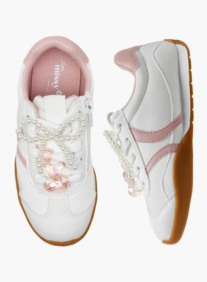 Little Missy WHITE Girls Embellished Lace-Up Sneakers for Women | Best Price UAE