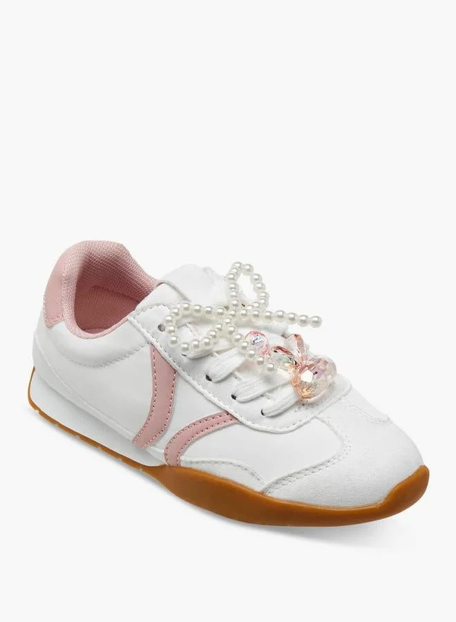 Little Missy WHITE Girls Embellished Lace-Up Sneakers for Women | Best Price UAE