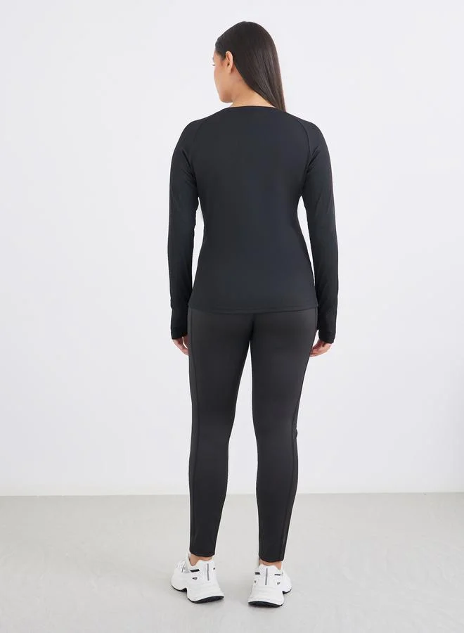 Styli Styli Gymspire Edition - Label Rib Texture Long Sleeve Top