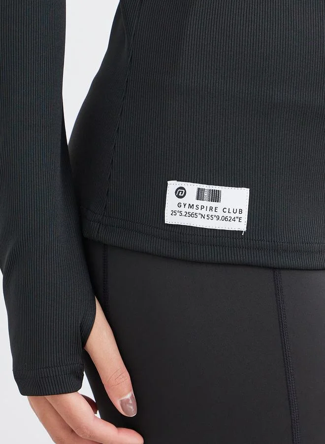 Styli Styli Gymspire Edition - Label Rib Texture Long Sleeve Top