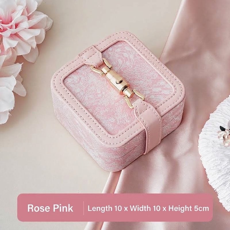 ZHONG GUO ZHI ZAO Jewelry Storage Box, Vintage Jacquard PU Leather, Multi Compartment for Rings Earrings Necklaces, Compact Portable for Travel Office Outings - Image 1