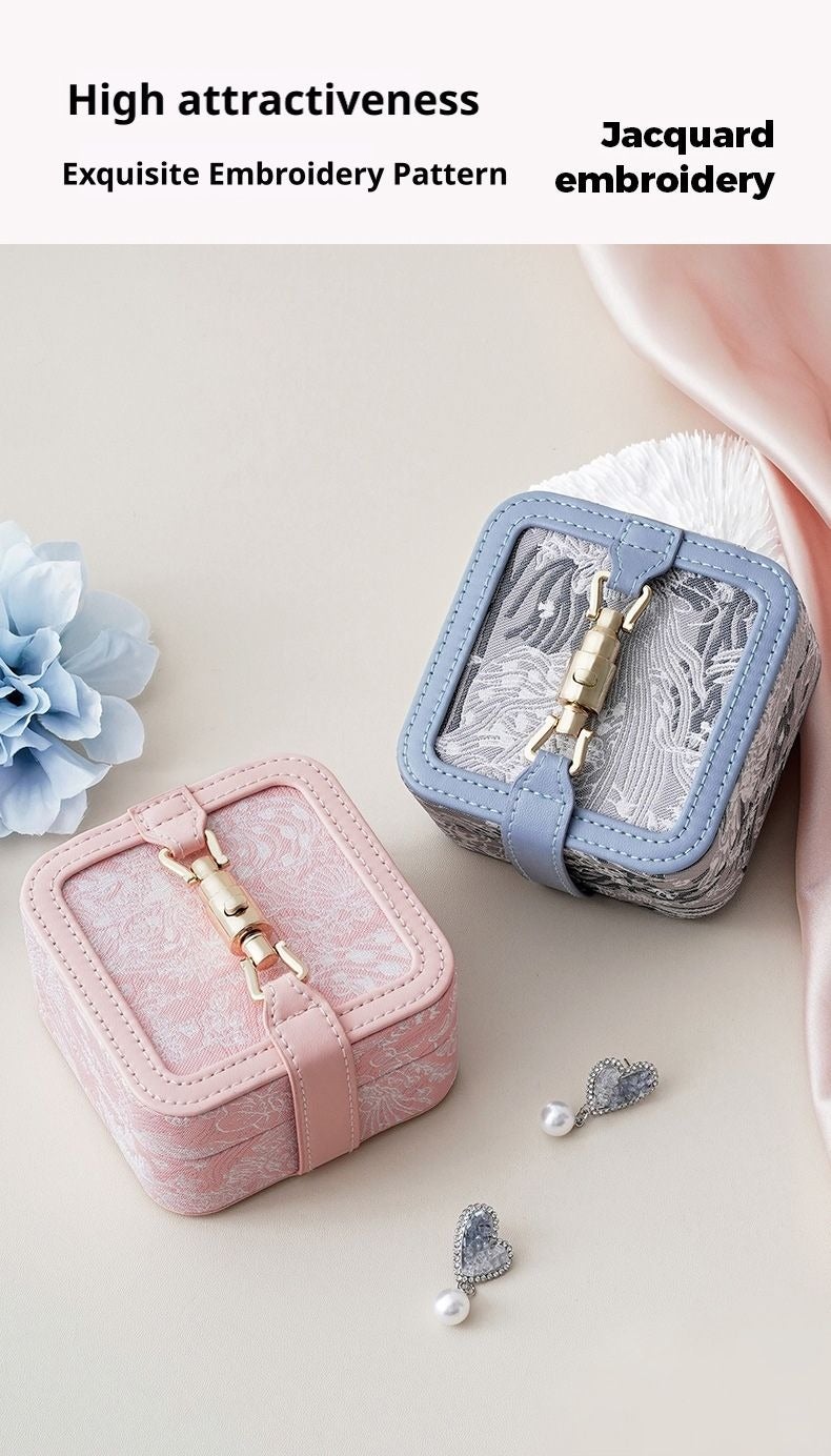 ZHONG GUO ZHI ZAO Jewelry Storage Box, Vintage Jacquard PU Leather, Multi Compartment for Rings Earrings Necklaces, Compact Portable for Travel Office Outings - Image 4