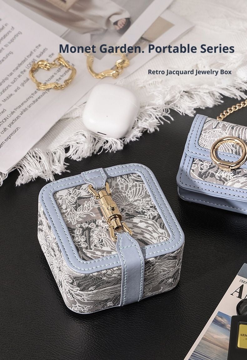 ZHONG GUO ZHI ZAO Jewelry Storage Box, Vintage Jacquard PU Leather, Multi Compartment for Rings Earrings Necklaces, Compact Portable for Travel Office Outings - Image 2