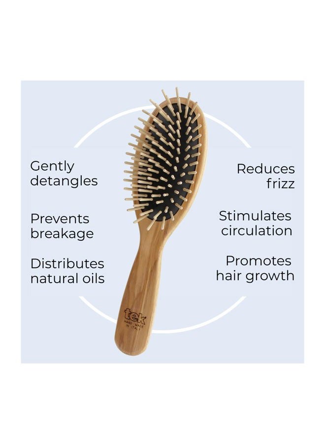Tek big oval hairbrush in ash wood with short pins - Image 3