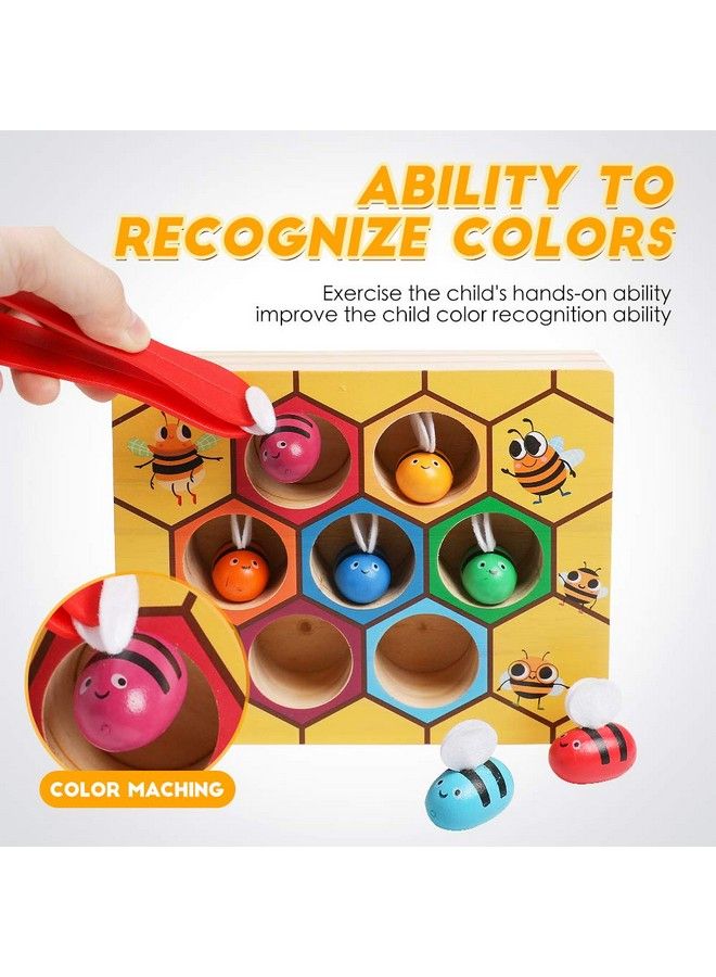 kizh ألعاب المهارات الحركية الدقيقة لعبة مطابقة النحلة إلى الخلية ألعاب تعليمية للأطفال الصغار ألعاب خلية النحل الخشبية الجميلة من مونتيسوري لعبة فرز الألوان للأطفال الصغار لعبة تعليمية مبكرة للأطفال من سن 3 إلى 5 سنوات - Image 3