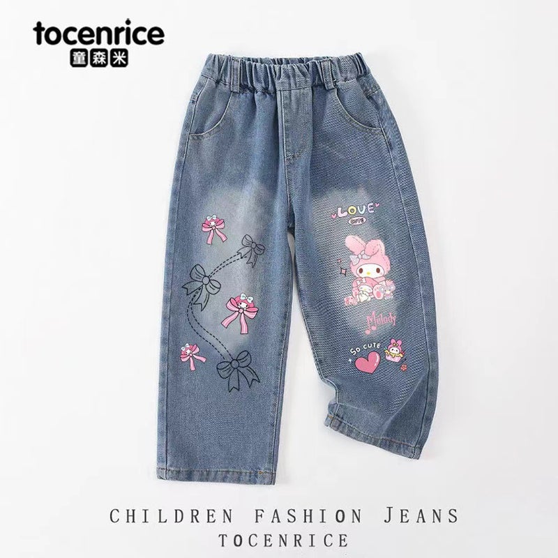 Kouromi Melody Children'S Jeans Hello Kitty Girls Straight Trousers Girls Big Ear Dog Pants - Image 4