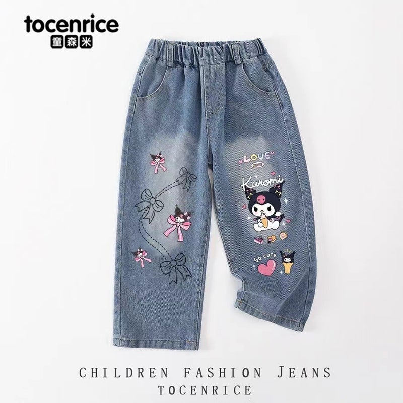 Kouromi Melody Children'S Jeans Hello Kitty Girls Straight Trousers Girls Big Ear Dog Pants - Image 2