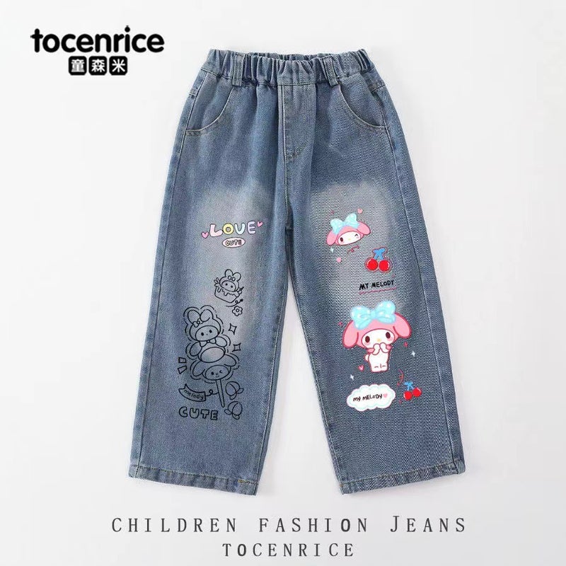 Kouromi Melody Children'S Jeans Hello Kitty Girls Straight Trousers Girls Big Ear Dog Pants - Image 5