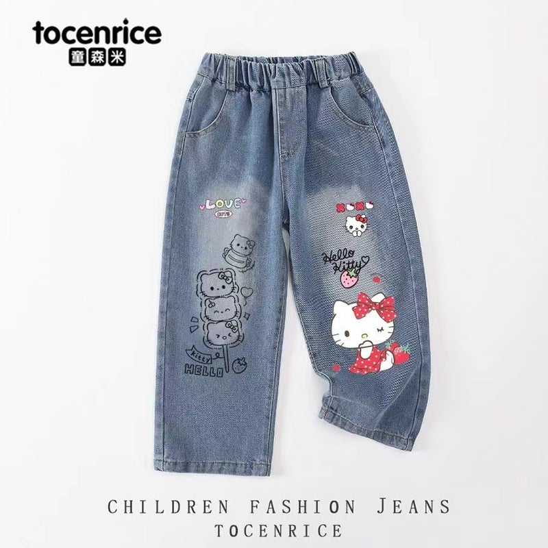 Kouromi Melody Children'S Jeans Hello Kitty Girls Straight Trousers Girls Big Ear Dog Pants - Image 1
