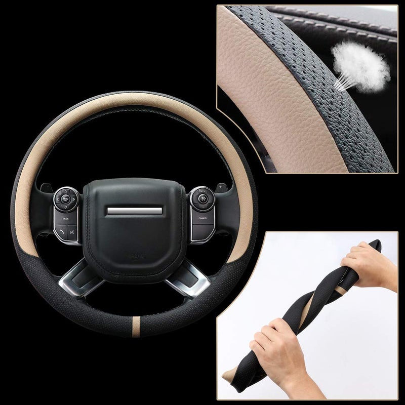 COFIT Breathable Car Steering Wheel Cover 16 inch Auto Universal Leather Wrap Non-Slip Steeringwheel Protector Automotive Interior Accessories, Beige (Suit for 15.5-16 inch) - Image 3