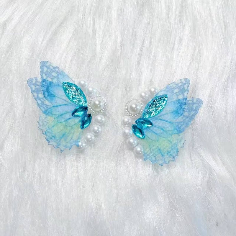 Blue Butterfly Pearl Mesh Self-Adhesive Face Stickers for Stage Makeup Eye Decor - Image 5