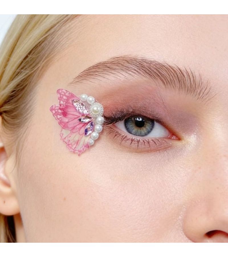 Blue Butterfly Pearl Mesh Self-Adhesive Face Stickers for Stage Makeup Eye Decor - Image 4