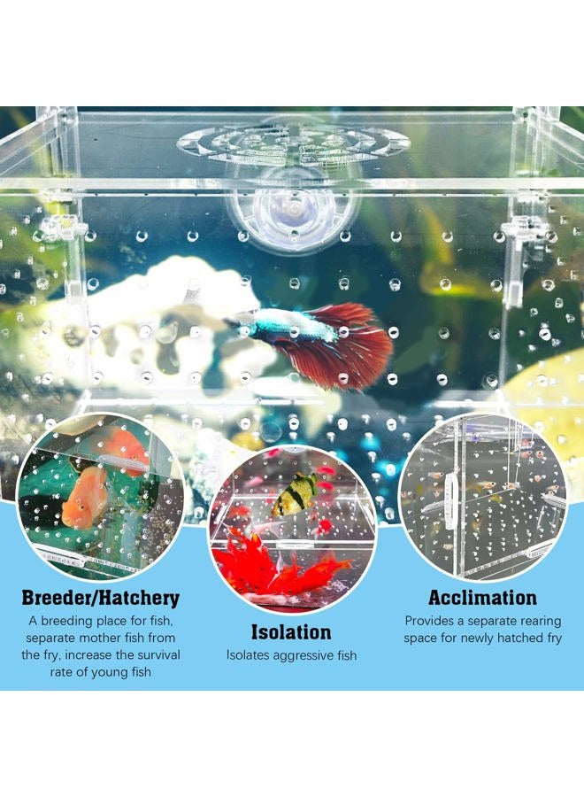 Hamiledyi Acrylic Breeding Isolation Box - Transparent Aquarium Hatchery for Guppy/Shrimp/Small Fish, Safe Nursery Tank with Air Tube & Suction Cups(5.9" × 3.9" × 3.9") - Image 3