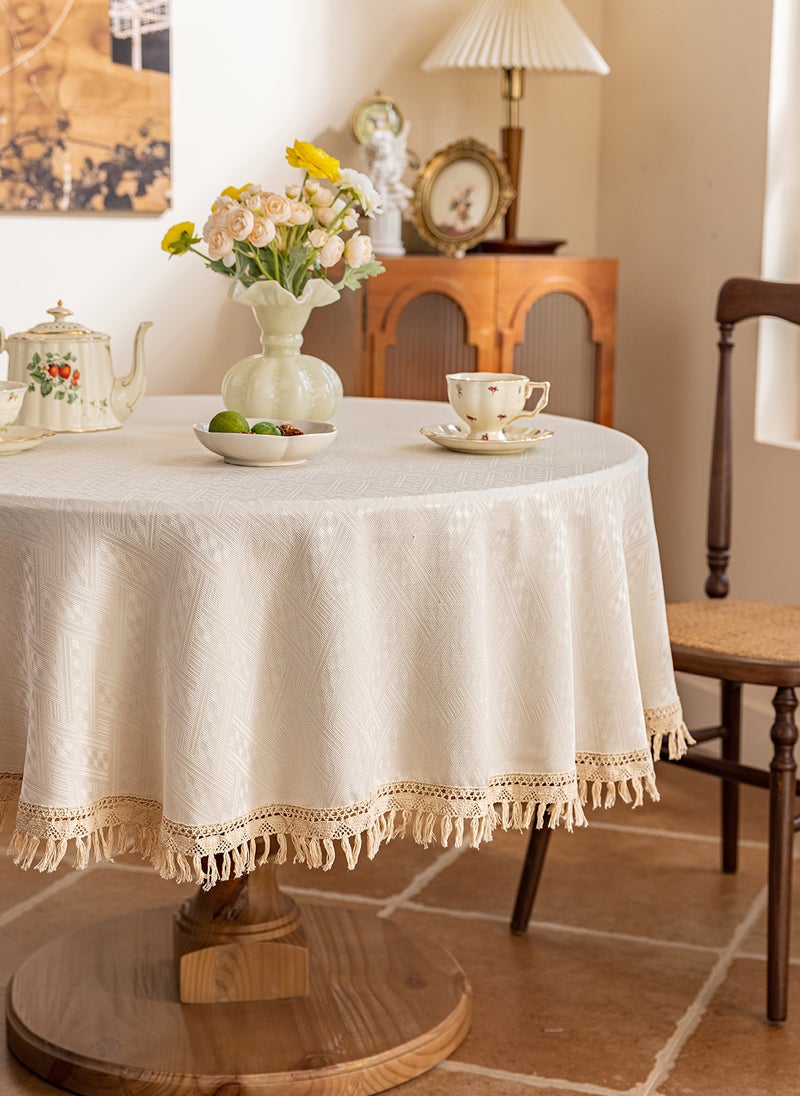 GOOTOY Round Table Cloth Table Cover Cotton Linen Waterproof Table Mat Soft and Wrinkle Free Dining Table Cover Cloth with Tassels 180X180CM  - Image 4