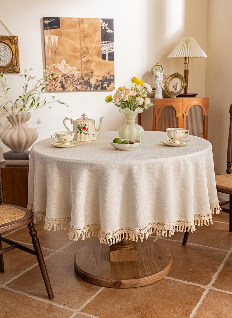 GOOTOY Round Table Cloth Table Cover Cotton Linen Waterproof Table Mat Soft and Wrinkle Free Dining Table Cover Cloth with Tassels 180X180CM  - Image 1