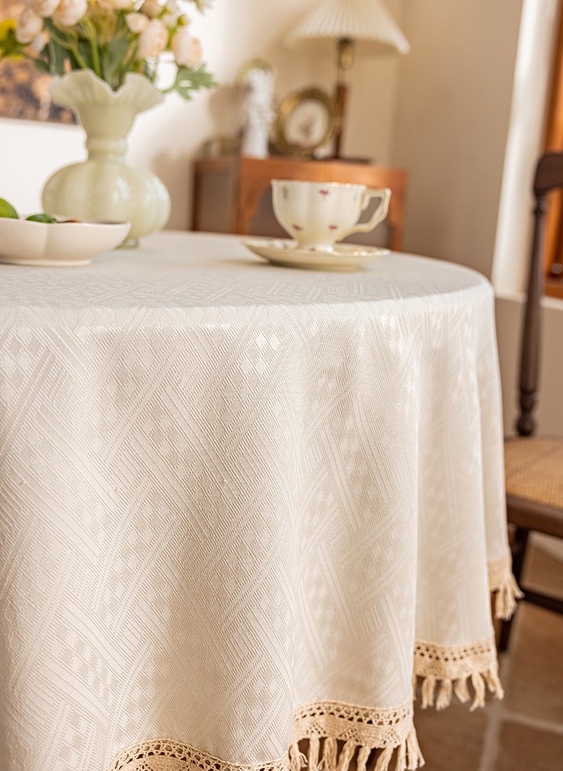 GOOTOY Round Table Cloth Table Cover Cotton Linen Waterproof Table Mat Soft and Wrinkle Free Dining Table Cover Cloth with Tassels 180X180CM  - Image 5