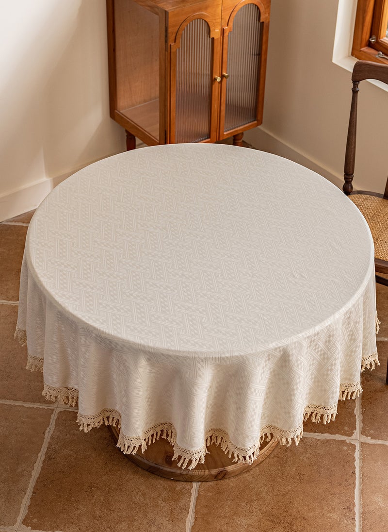 GOOTOY - Round Table Cloth Table Cover Cotton Linen Waterproof Table Mat Soft and Wrinkle Free Dining Table Cover Cloth with Tassels 180X180CM - Image 1